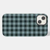 Blau-schwarzes Gingham-Karomuster iPhone Hülle (Rückseite (Horizontal))