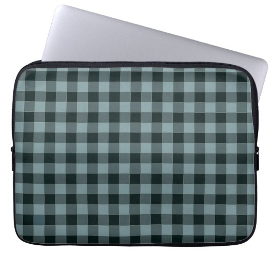Blau-schwarzes Gingham-Karomuster Laptopschutzhülle (Vorderseite)