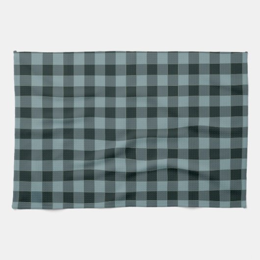 Blau-schwarzes kariertes Gingham-Muster Geschirrtuch (Horizontal)