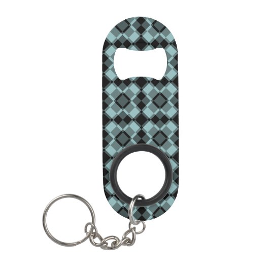 Blau-schwarzes Karo-Argyle-Muster Mini Flaschenöffner (Vorderseite)