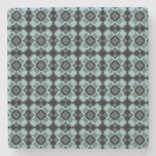 Blau-schwarzes Karo-Argyle-Muster Steinuntersetzer (Vorderseite)