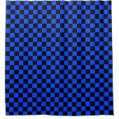 Blau-schwarzes Schachbrettmuster Duschvorhang (Vorderseite)