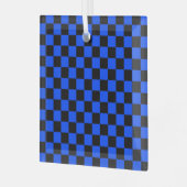 Blau-schwarzes Schachbrettmuster Ornament Aus Glas (Vorderseite links)