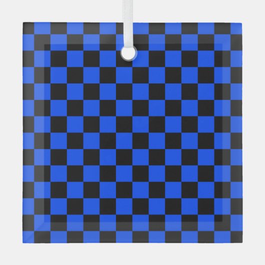 Blau-schwarzes Schachbrettmuster Ornament Aus Glas (Vorderseite)