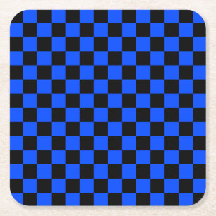 Blau-schwarzes Schachbrettmuster Rechteckiger Pappuntersetzer
