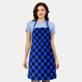 Blau-schwarzes Schachbrettmuster Schürze (Getragen)