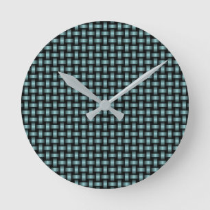Blau Schwarzes Webmuster Runde Wanduhr