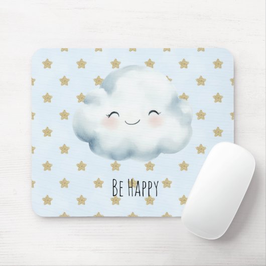 Blau Sei Glücklich Wolke Gold Sterne Mousepad (Mit Mouse)
