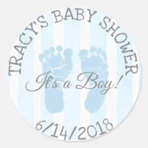 Blau seine eine Jungen-Abdruck-Babyparty-Aufkleber Runder Aufkleber