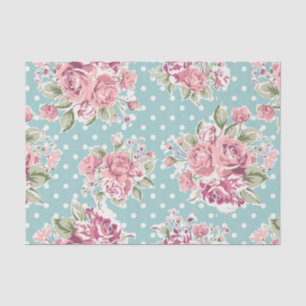 Blau, Shabby Chic, Polkapunktweiß, Blumenrosa, Seidenpapier