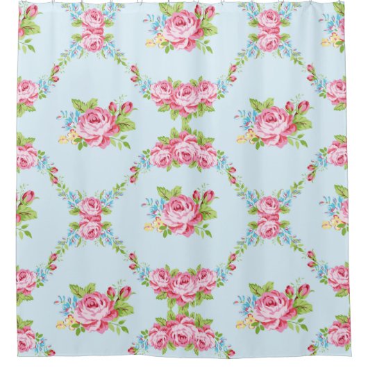 blau, Shabby Chic, Rose, blumenreich, viktorianisc Duschvorhang (Vorderseite)