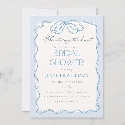 Blau Sie bindet das Brautparty der Brustspitze Einladung (Vorderseite)