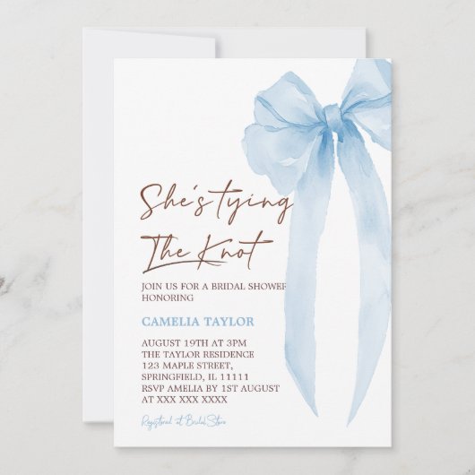 Blau sie bindet das Brautparty des Knochenkuchens Einladung (Vorderseite)