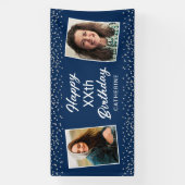 Blau Silber 2 Foto jedes Alters glücklich Geburtst Banner (Vertikal)