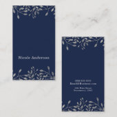 Blau & Silber Botanische Moderne Elegante Eleganz Visitenkarte (Vorne/Hinten)