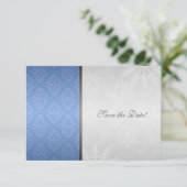 Blau Silber Damast mit Schneeflocken Save the Date (Stehend Vorderseite)
