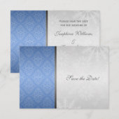 Blau Silber Damast mit Schneeflocken Save the Date (Vorne/Hinten)
