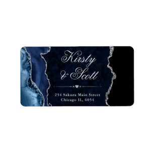 Blau & Silber Faux Glitter Achat Hochzeit Adressaufkleber