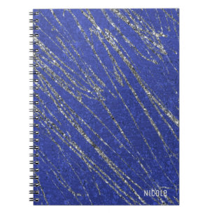 Blau & Silber Modern Glam Marmor Streifen Designer Notizblock