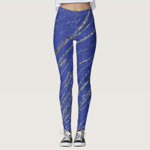 Blau & Silber Moderne Glamour-Marmorstreifen-Party Leggings
