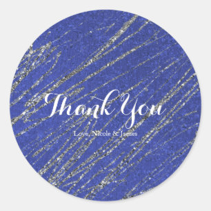 Blau & Silber Modernes Glam Marmorstreifen Party Runder Aufkleber