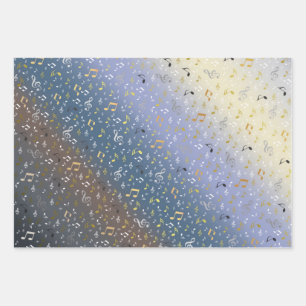 blau, silber, musical+ Note, Luxus, Gold, königlic Geschenkpapier Set