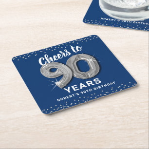 Blau Silber Prost zum 90. Geburtstag Rechteckiger Pappuntersetzer