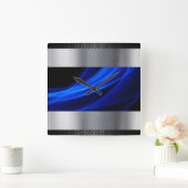 Blau, Silber, Schwarz Quadratische Wanduhr (Zuhause)