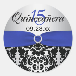Blau, Silber, schwarzer Damast, Sticker