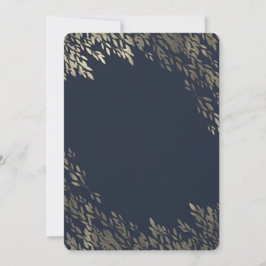 Blau & Silber Silber Blätter Chic Rustic Wedding Einladung (Rückseite)