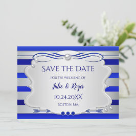 Blau-Silber-Streifen-Foto Save the Date-Karte Save The Date