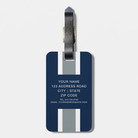 Blau, Silber u. weißer gestreifter Fußball Jersey Gepäckanhänger (Rückseite vertikal)