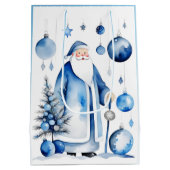 Blau, Silber und Weiß Japandi Santa Mittlere Geschenktüte (Rückseite)