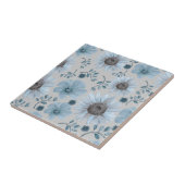 Blau Silber Wasserfarbenfloral Fliese (Seite)