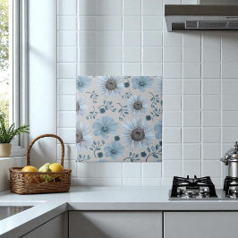 Blau Silber Wasserfarbenfloral Fliese