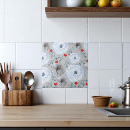 Blau Silber Wasserfarbenfloral Fliese