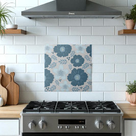 Blau Silber Wasserfarbenfloral Fliese