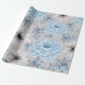 Blau Silber Wasserfarbenfloral Geschenkpapier (Ungerollt)