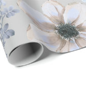 Blau Silber Wasserfarbenfloral Geschenkpapier (Rolleneckpunkt)