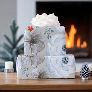 Blau Silber Wasserfarbenfloral Geschenkpapier