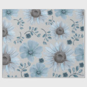 Blau Silber Wasserfarbenfloral Geschenkpapier (Flach)
