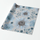 Blau Silber Wasserfarbenfloral Geschenkpapier (Ungerollt)