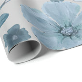 Blau Silber Wasserfarbenfloral Geschenkpapier (Rolleneckpunkt)