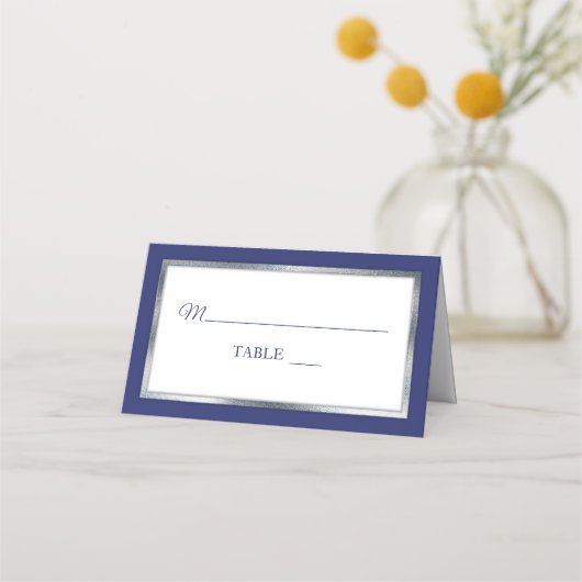 Blau | Silber | White Simple Elegante Platzkarten (Vorderseite)