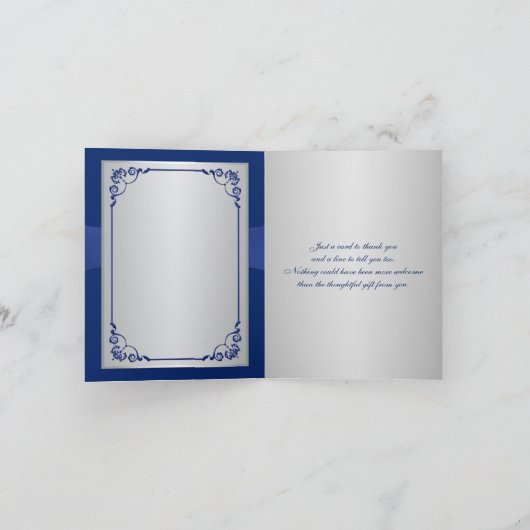 Blau, Silberblume, Herz Hochzeit Dankeschön Karte (Innenseite)