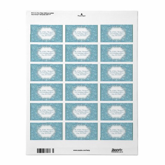 Blau-Silberes Mischmuster mit weißen Glitzern Adressaufkleber (Vorne)