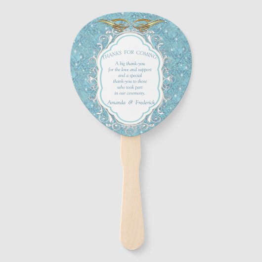 Blau-Silberes Mischmuster mit weißen Glitzern Fächer (Rückseite)