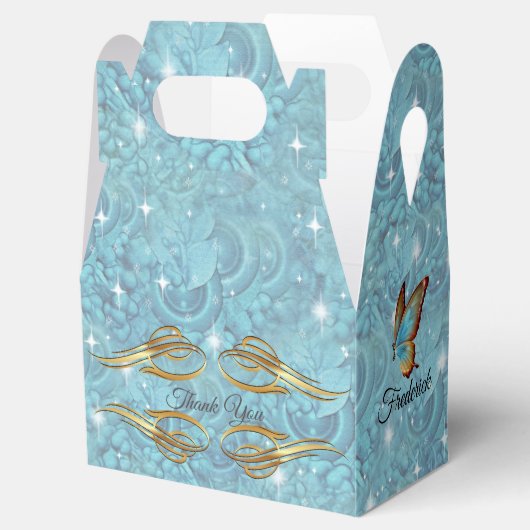 Blau-Silberes Mischmuster mit weißen Glitzern Geschenkschachtel (Geöffnet)