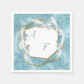 Blau-Silberes Mischmuster mit weißen Glitzern Serviette (Vorderseite)