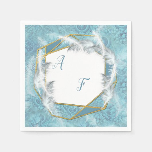 Blau-Silberes Mischmuster mit weißen Glitzern Serviette (Vorderseite)